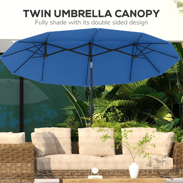 English Elm Outsunny 9.5 Ft Double Sided Patio Umbrella with Vented Steel Frame Crank Tilt W2225P485595