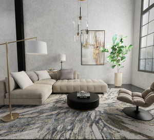 Feizy Rugs Skyview Abstract Textured Rug - Durable Polypropylene With Plush Pile, Perfect For Sophisticated Decor Gray,Green,Ivory Polypropylene Skv39q8fgrn000p18