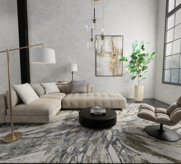 Feizy Rugs Skyview Abstract Textured Rug - Durable Polypropylene With Plush Pile, Perfect For Sophisticated Decor Gray,Green,Ivory Polypropylene Skv39q8fgrn000p18