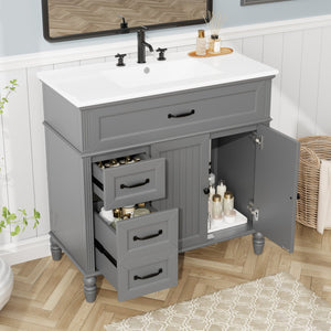 English Elm Christopher Knight Home® - 36" Bathroom Vanity with Sink - Freestanding Ceramic Top, Soft-Close Doors & Drawers, Robust Craftsmanship Grey N759P340019E