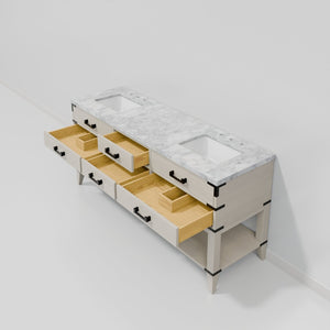 English Elm White Oak Double Bath Vanity With Luxurious Carrara Marble Top & Ample Storage For Modern Bathrooms B2731P260316-GIGA