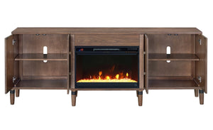 English Elm Tranquility Walnut Fireplace Tv Stand with Mid-century Legs Fits Tvs up to 90 Inches B108P411438