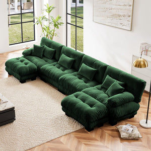 English Elm Free Modular U-Shaped Sectional Sofa - Customizable 4-Seater Couch With Chenille Fabric & 2 Ottomans W714S01096