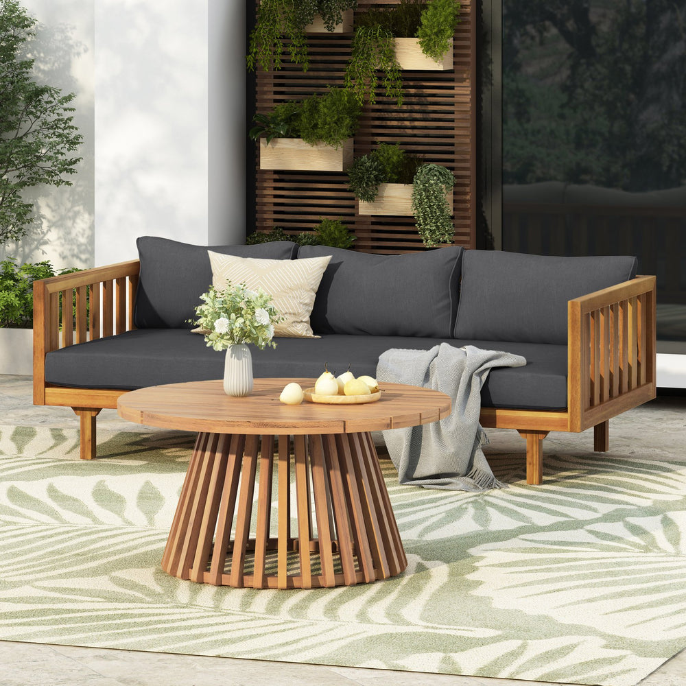 English Elm Christopher Knight Home® - Patio Claremont 3-Seater Daybed Set With Acacia Wood Coffee Table - Stylish, Durable Comfort For Outdoors N770P234486T_N770P205537A