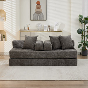 English Elm Comfy Convertible Folding Mattress Couch with Chenille Fabric, Space-Saving Floor Sofa Bed for Small Spaces Gray W1143P364840