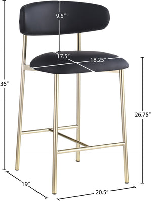 Meridian Furniture Lupita Vegan Leather Counter Stool with Metal Frame for Modern Kitchen Island or Bar Seating Black Style A 995Black-C