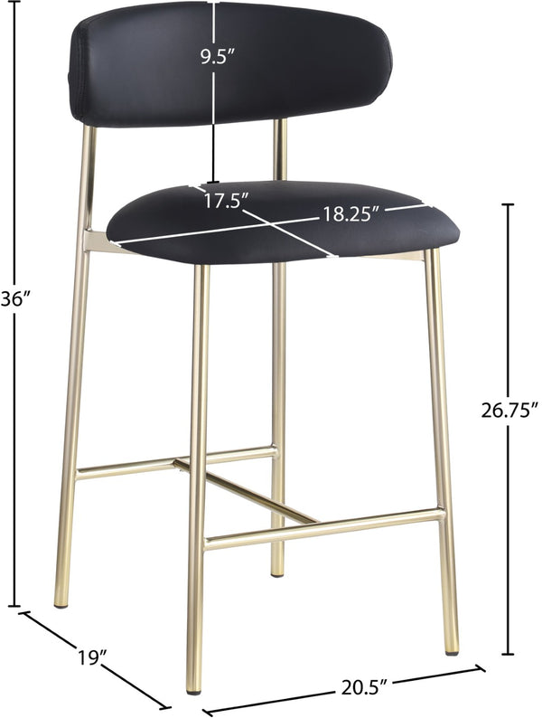 Meridian Furniture Lupita Vegan Leather Counter Stool with Metal Frame for Modern Kitchen Island or Bar Seating Black Style A 995Black-C