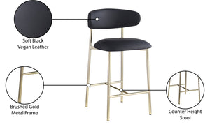 Meridian Furniture Lupita Vegan Leather Counter Stool with Metal Frame for Modern Kitchen Island or Bar Seating Black Style A 995Black-C