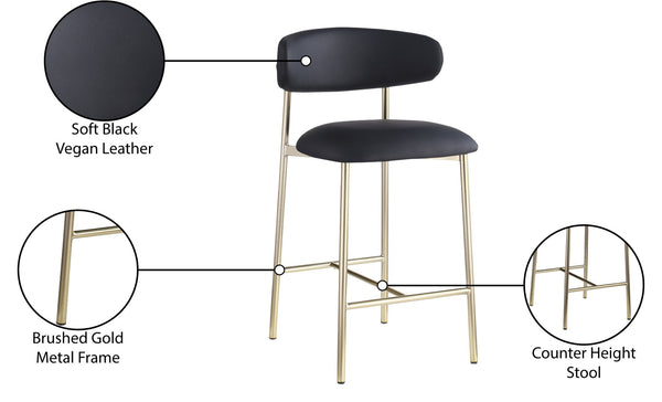 Meridian Furniture Lupita Vegan Leather Counter Stool with Metal Frame for Modern Kitchen Island or Bar Seating Black Style A 995Black-C
