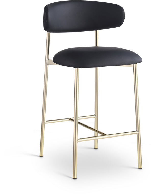 Meridian Furniture Lupita Vegan Leather Counter Stool with Metal Frame for Modern Kitchen Island or Bar Seating Black Style A 995Black-C