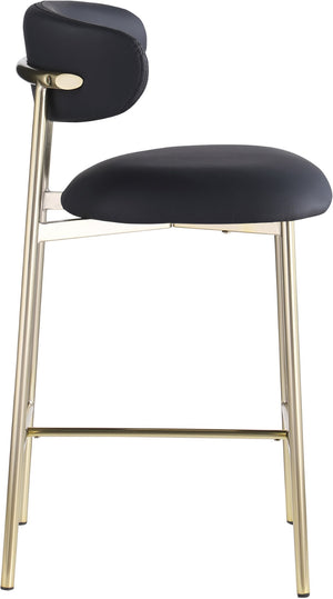 Meridian Furniture Lupita Vegan Leather Counter Stool with Metal Frame for Modern Kitchen Island or Bar Seating Black Style A 995Black-C