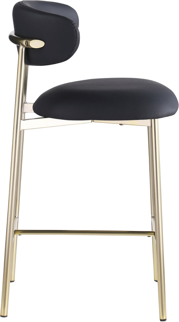 Meridian Furniture Lupita Vegan Leather Counter Stool with Metal Frame for Modern Kitchen Island or Bar Seating Black Style A 995Black-C