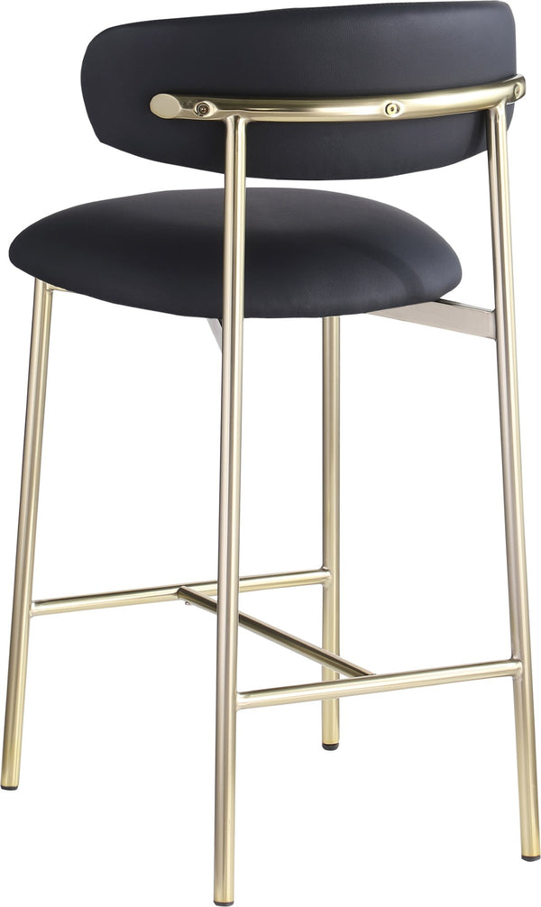 Meridian Furniture Lupita Vegan Leather Counter Stool with Metal Frame for Modern Kitchen Island or Bar Seating Black Style A 995Black-C
