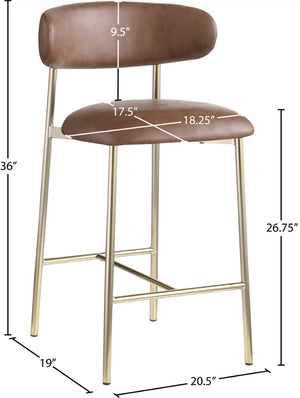 Meridian Furniture Lupita Vegan Leather Counter Stool with Metal Frame for Modern Kitchen Island or Bar Seating Brown Style A 995Brown-C
