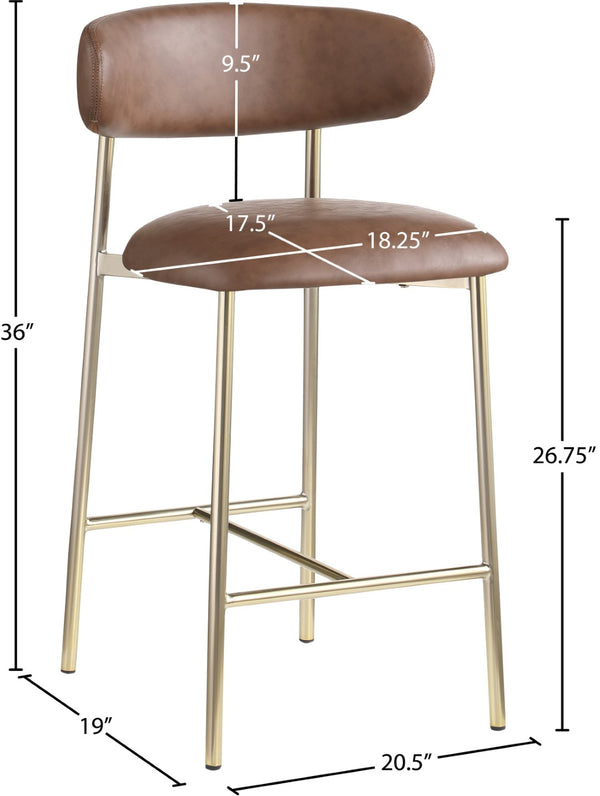 Meridian Furniture Lupita Vegan Leather Counter Stool with Metal Frame for Modern Kitchen Island or Bar Seating Brown Style A 995Brown-C