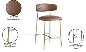 Meridian Furniture Lupita Vegan Leather Counter Stool with Metal Frame for Modern Kitchen Island or Bar Seating Brown Style A 995Brown-C
