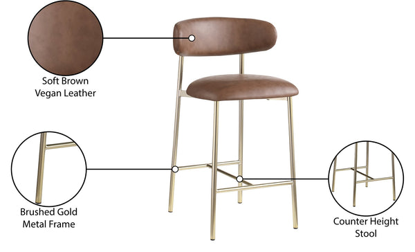Meridian Furniture Lupita Vegan Leather Counter Stool with Metal Frame for Modern Kitchen Island or Bar Seating Brown Style A 995Brown-C