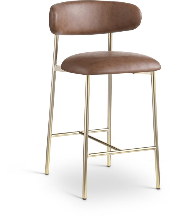 Meridian Furniture Lupita Vegan Leather Counter Stool with Metal Frame for Modern Kitchen Island or Bar Seating Brown Style A 995Brown-C