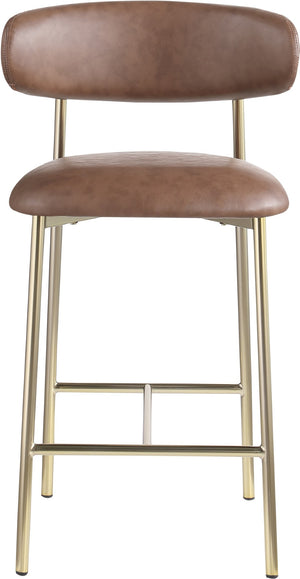 Meridian Furniture Lupita Vegan Leather Counter Stool with Metal Frame for Modern Kitchen Island or Bar Seating Brown Style A 995Brown-C