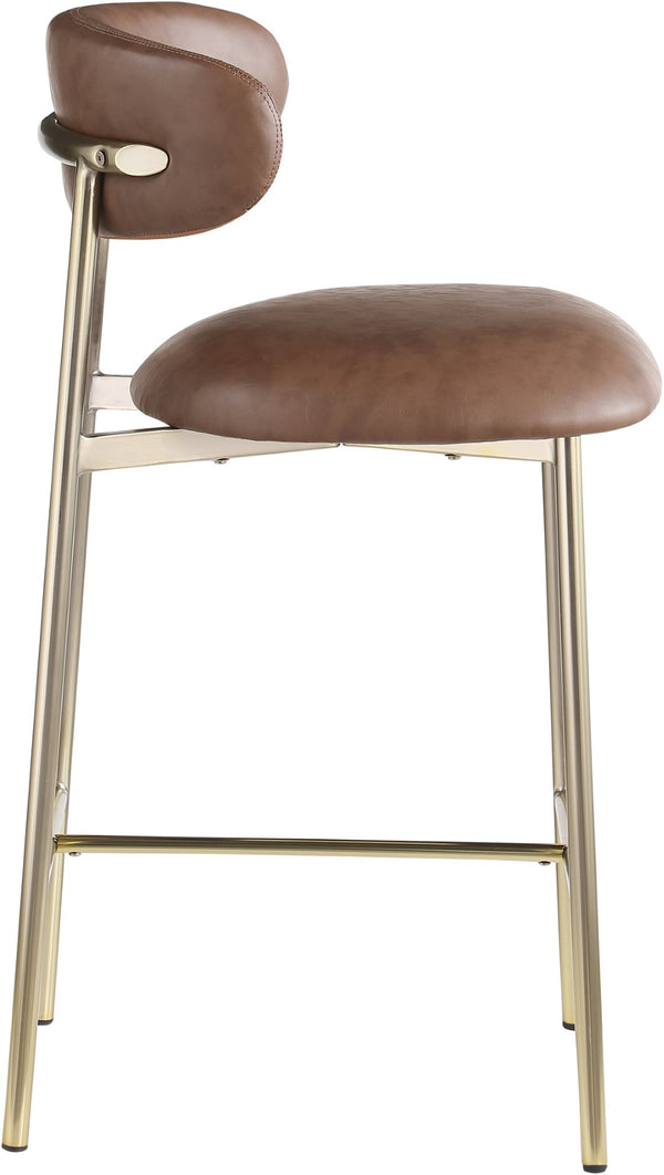 Meridian Furniture Lupita Vegan Leather Counter Stool with Metal Frame for Modern Kitchen Island or Bar Seating Brown Style A 995Brown-C