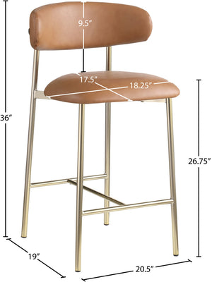 Meridian Furniture Lupita Vegan Leather Counter Stool with Metal Frame for Modern Kitchen Island or Bar Seating Cognac Style A 995Cognac-C
