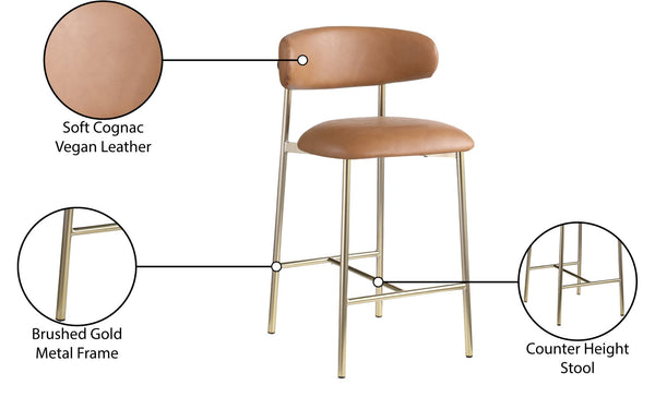 Meridian Furniture Lupita Vegan Leather Counter Stool with Metal Frame for Modern Kitchen Island or Bar Seating Cognac Style A 995Cognac-C