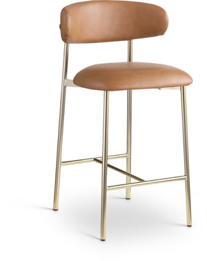 Meridian Furniture Lupita Vegan Leather Counter Stool with Metal Frame for Modern Kitchen Island or Bar Seating Cognac Style A 995Cognac-C