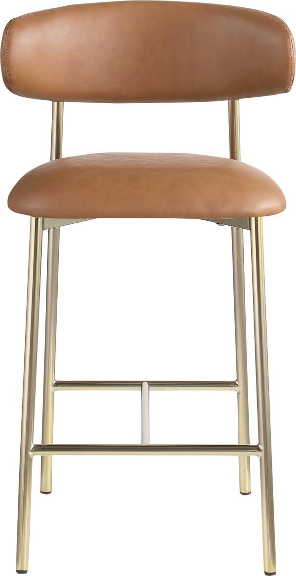 Meridian Furniture Lupita Vegan Leather Counter Stool with Metal Frame for Modern Kitchen Island or Bar Seating Cognac Style A 995Cognac-C