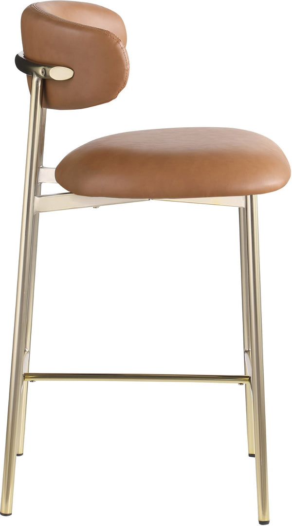 Meridian Furniture Lupita Vegan Leather Counter Stool with Metal Frame for Modern Kitchen Island or Bar Seating Cognac Style A 995Cognac-C