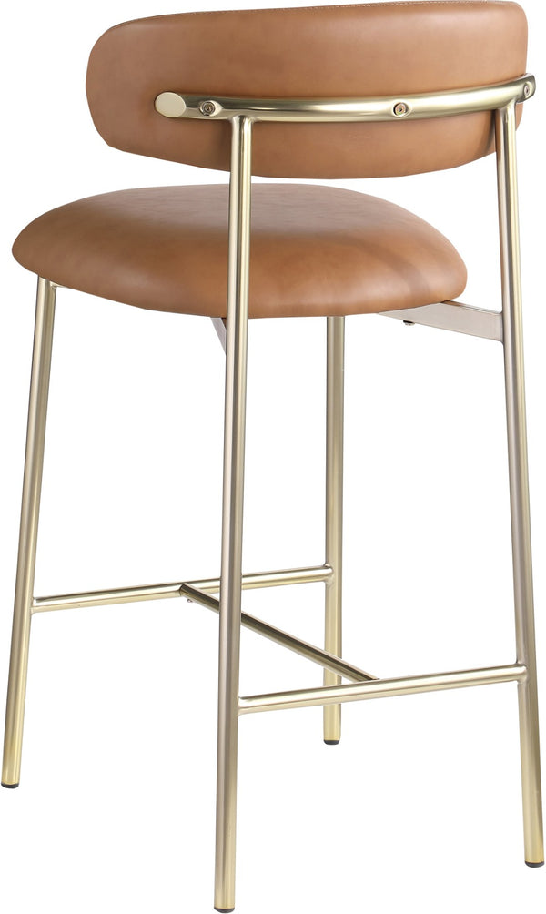 Meridian Furniture Lupita Vegan Leather Counter Stool with Metal Frame for Modern Kitchen Island or Bar Seating Cognac Style A 995Cognac-C