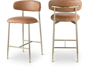 Meridian Furniture Lupita Vegan Leather Counter Stool with Metal Frame for Modern Kitchen Island or Bar Seating Cognac Style A 995Cognac-C