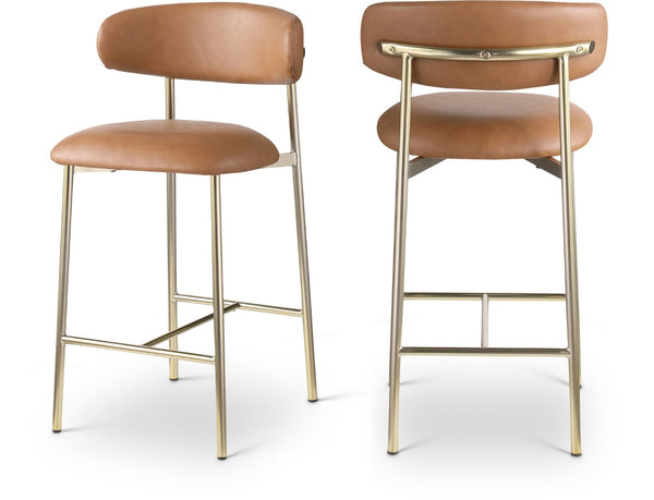 Meridian Furniture Lupita Vegan Leather Counter Stool with Metal Frame for Modern Kitchen Island or Bar Seating Cognac Style A 995Cognac-C