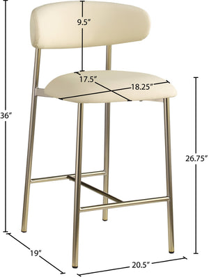 Meridian Furniture Lupita Vegan Leather Counter Stool with Metal Frame for Modern Kitchen Island or Bar Seating Cream Style A 995Cream-C
