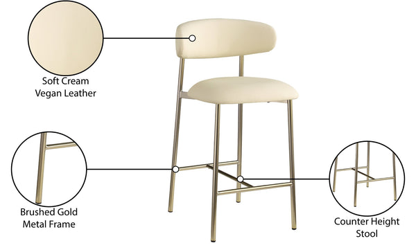 Meridian Furniture Lupita Vegan Leather Counter Stool with Metal Frame for Modern Kitchen Island or Bar Seating Cream Style A 995Cream-C