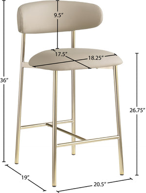 Meridian Furniture Lupita Vegan Leather Counter Stool with Metal Frame for Modern Kitchen Island or Bar Seating Taupe Style A 995Taupe-C