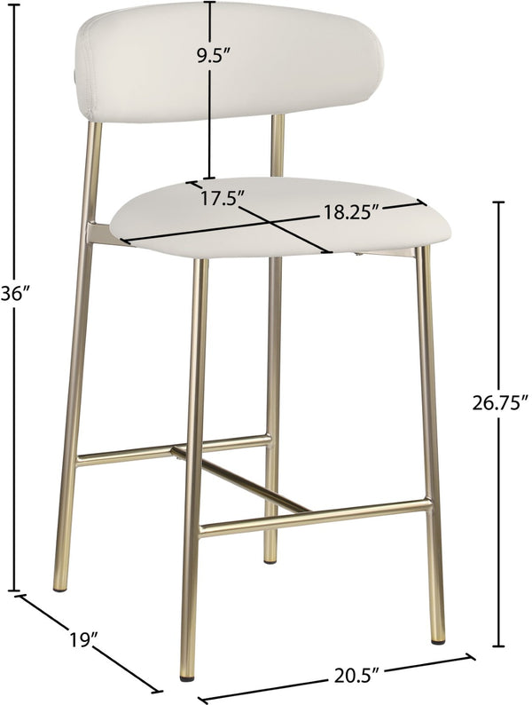 Meridian Furniture Lupita Vegan Leather Counter Stool with Metal Frame for Modern Kitchen Island or Bar Seating Off-White Style A 995White-C