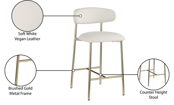 Meridian Furniture Lupita Vegan Leather Counter Stool with Metal Frame for Modern Kitchen Island or Bar Seating Off-White Style A 995White-C