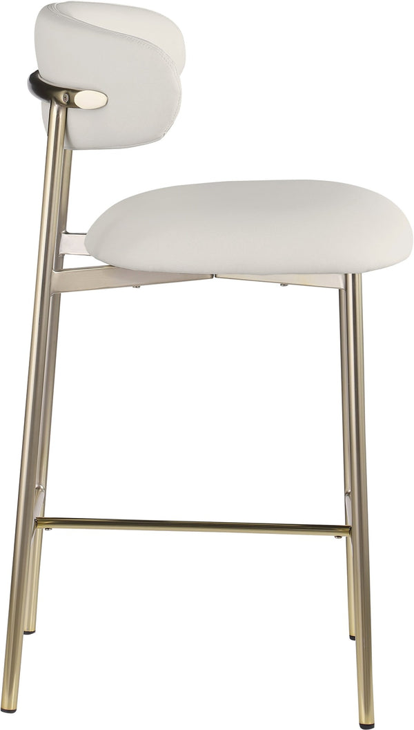 Meridian Furniture Lupita Vegan Leather Counter Stool with Metal Frame for Modern Kitchen Island or Bar Seating Off-White Style A 995White-C