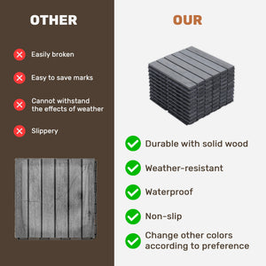 English Elm 30 Interlocking Deck Tiles 12" Square Acacia Hardwood Striped Outdoor Flooring Waterproof DIY Light Gray W2391P276695