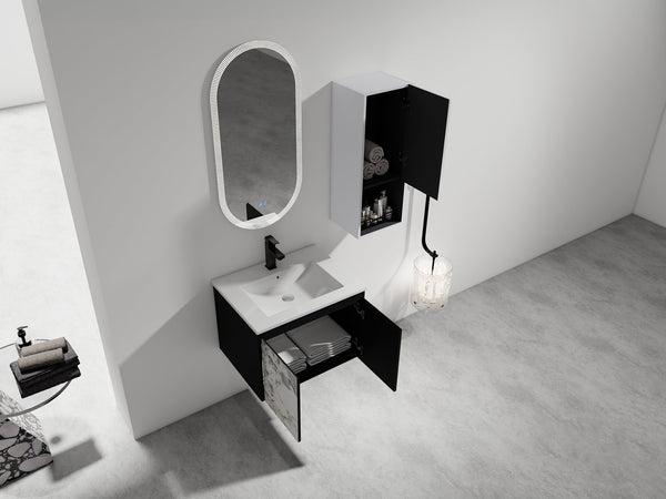 English Elm 24" Wall-Mounted Bathroom Vanity Set With Soft Close Doors, Ceramic Sink, And Side Cabinet Storage W999S00330
