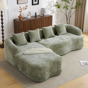 English Elm Full L-Shape Sectional Sofa with Curved Chaise, Modular Chenille Couch, High-Density Comfort for Apartment Living Green W3612S00003