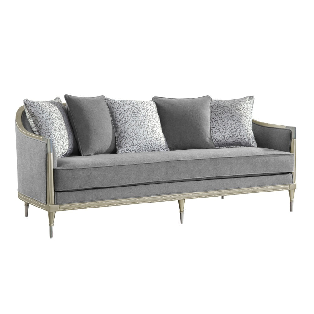 English Elm Fernando Chenille Sofa with Champagne Legs Pocket Coil Cushions and Five Throw Pillows B2726P433395
