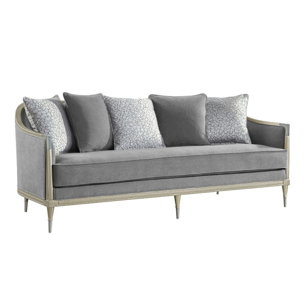 English Elm Fernando Chenille Sofa with Champagne Legs Pocket Coil Cushions and Five Throw Pillows B2726P433395