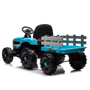English Elm Ride on Electric Tractor Toy with Trailer 24v 400w Dual Motors Remote Control Led Blue W1578P193906