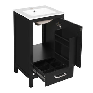 English Elm 18-Inch Modern Bathroom Vanity with Ceramic Sink, Soft-Close Doors, Divider Drawer & Adjusting Feet Black N729P334854B