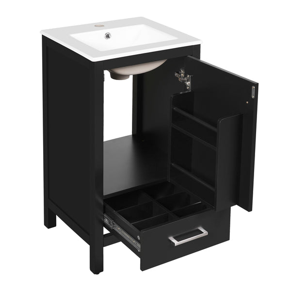 English Elm 18-Inch Modern Bathroom Vanity with Ceramic Sink, Soft-Close Doors, Divider Drawer & Adjusting Feet Black N729P334854B
