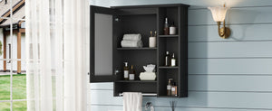 English Elm 3-in-1 Matte Medicine Cabinet Wall Mounted Mirror with Towel Bar and Storage Shelf Black N710P401340B