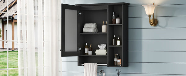 English Elm 3-in-1 Matte Medicine Cabinet Wall Mounted Mirror with Towel Bar and Storage Shelf Black N710P401340B
