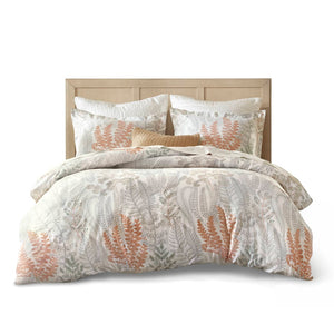 English Elm 3-piece King Cotton Sateen Duvet Set Botanical Herb Print 300tc Terracotta Linen B035P408292
