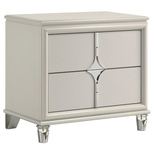 English Elm Gwendolyn Pearl White Nightstand with 2 Drawers, Deco-Inspired Wood Bedside Table with Acrylic Legs and Cord Management B062P375501